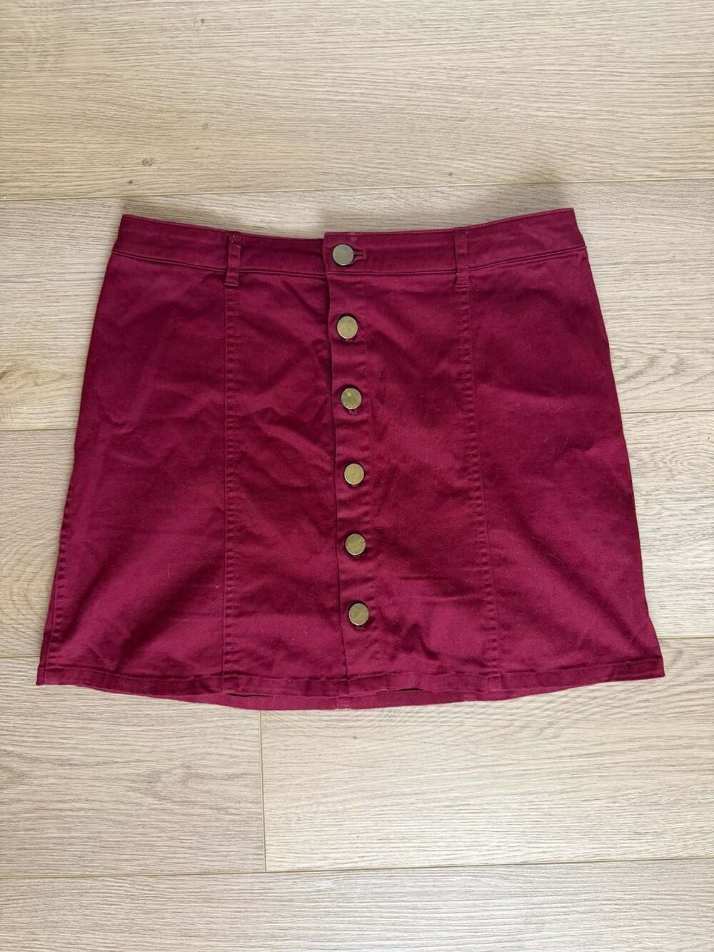 Forever 21 Button Front Red Denim Mini Skirt